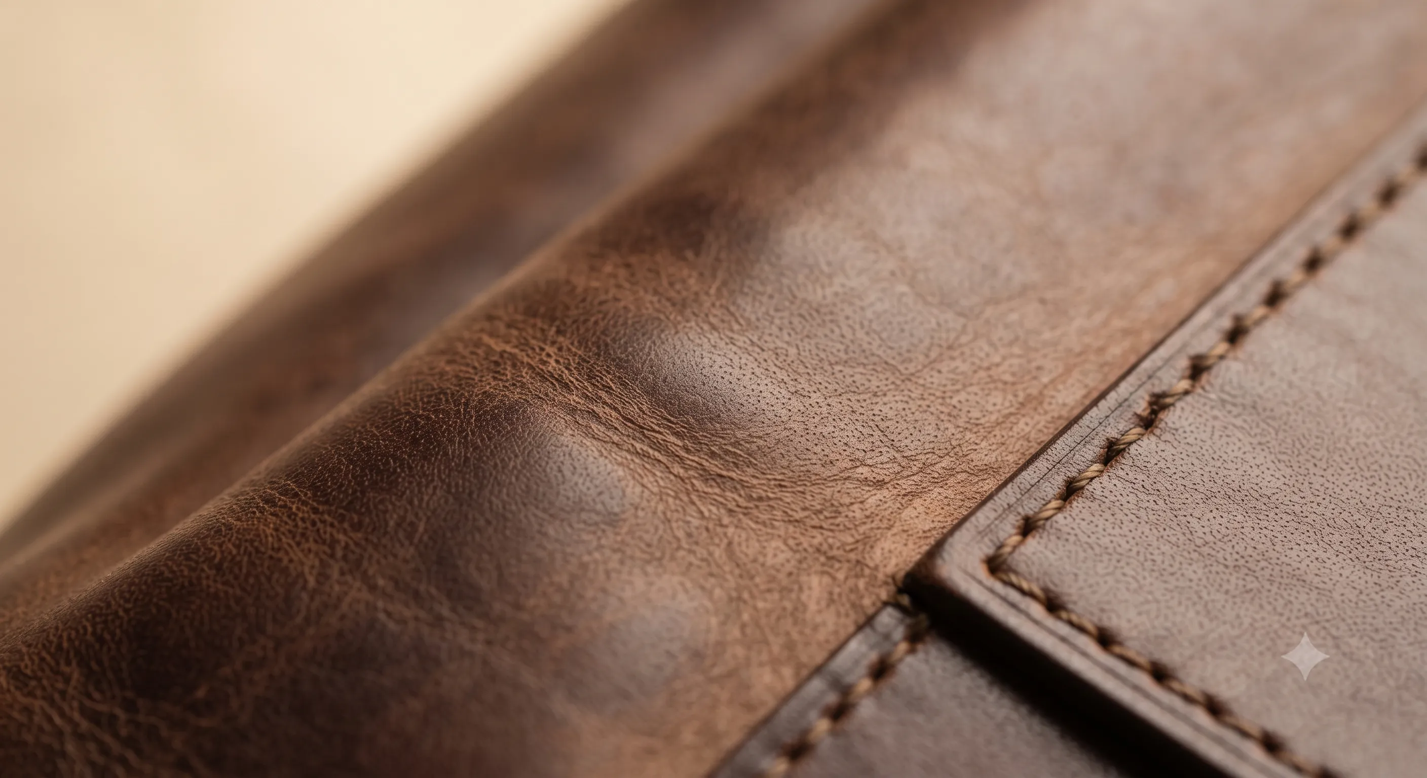 Restored leather piece preserving original character.
