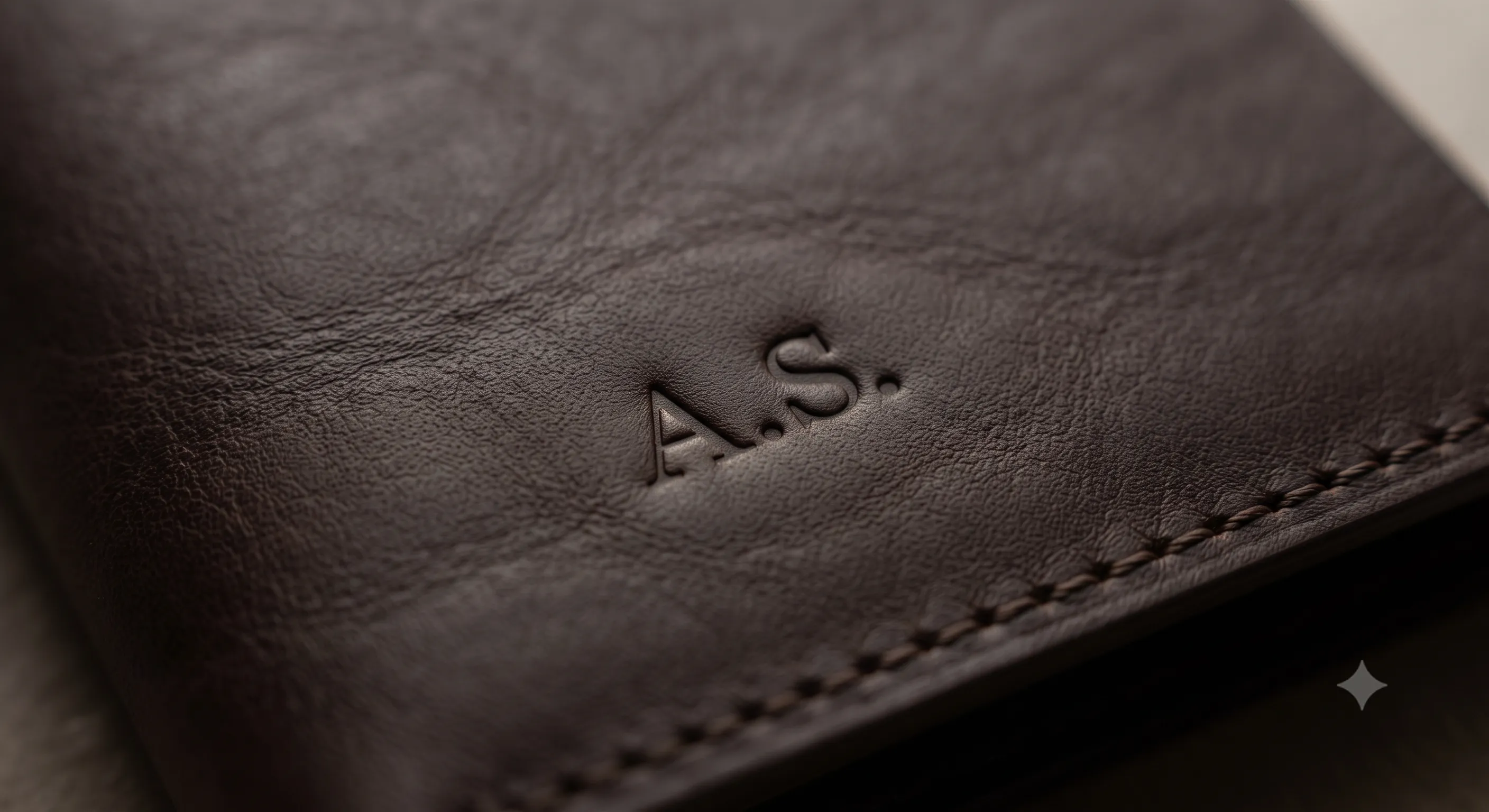 Close-up of deep espresso handcrafted leather with subtle personalisation