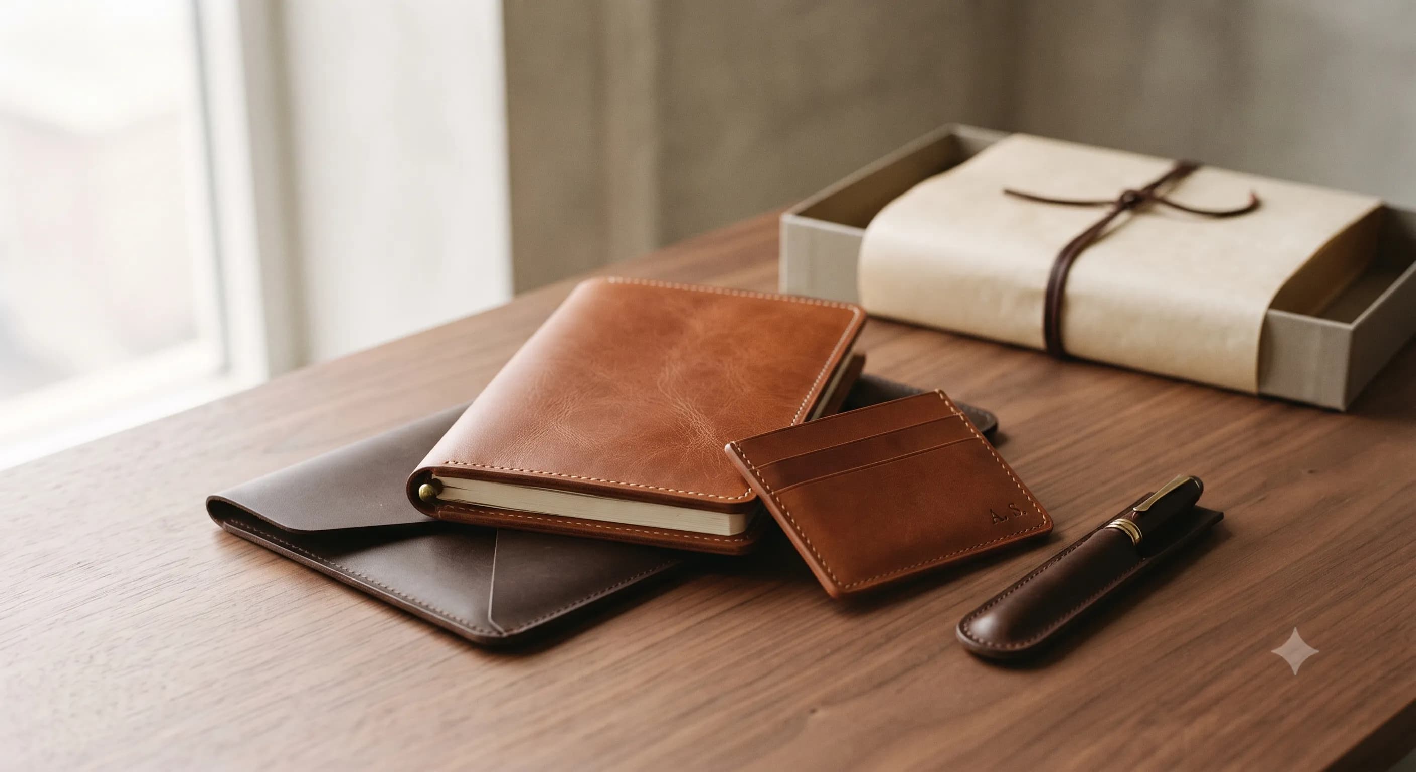 Curated leather pieces prepared for a thoughtful welcome